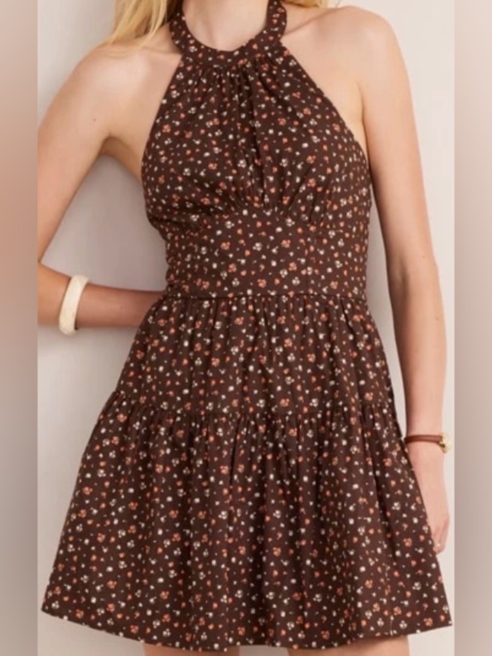 Francesca's Collections Brown Halter Floral Mini Dress. Medium. New with tags.